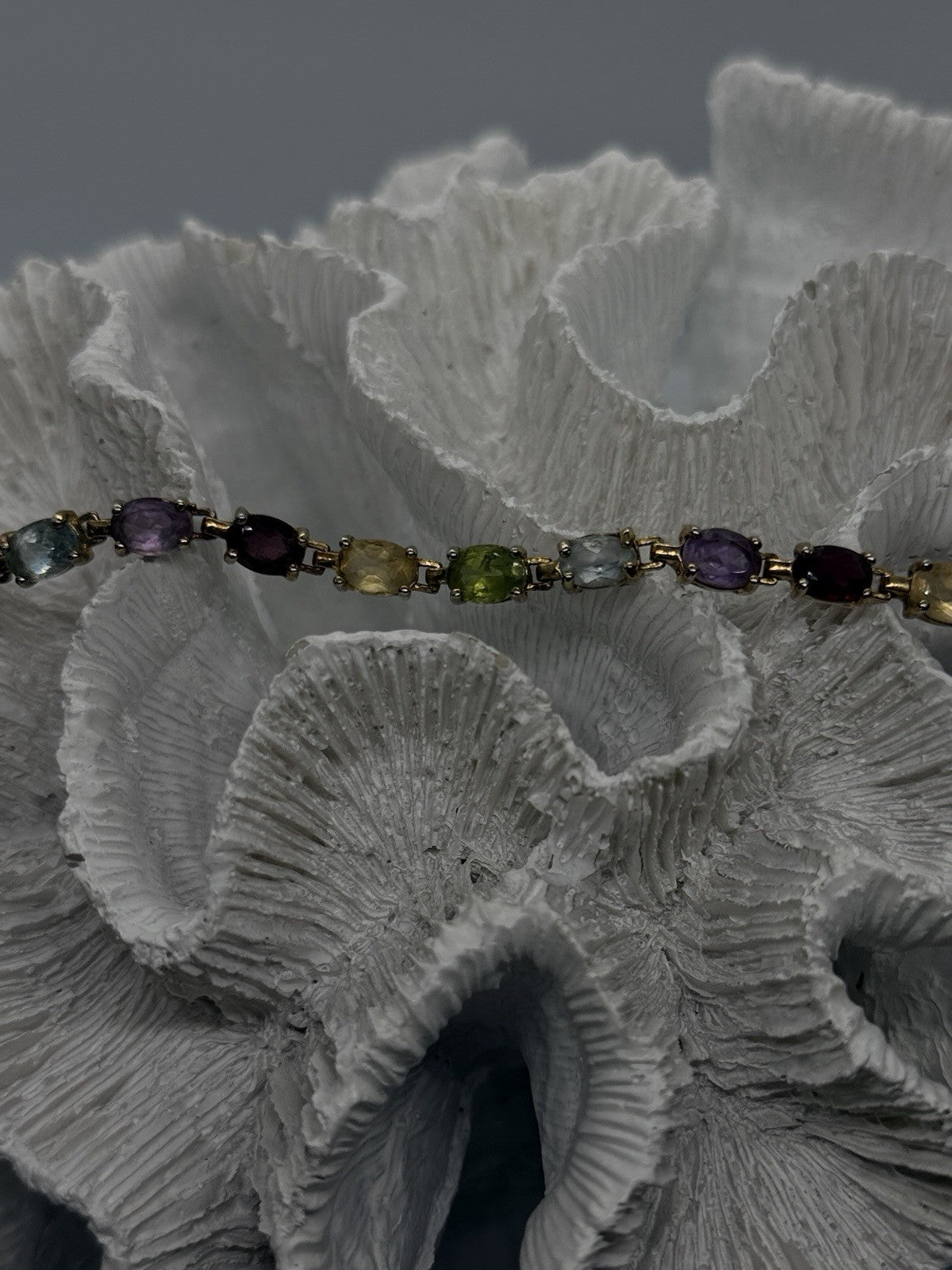 925 Sterling Silver Multi-Gemstone Bracelet Size 7.5