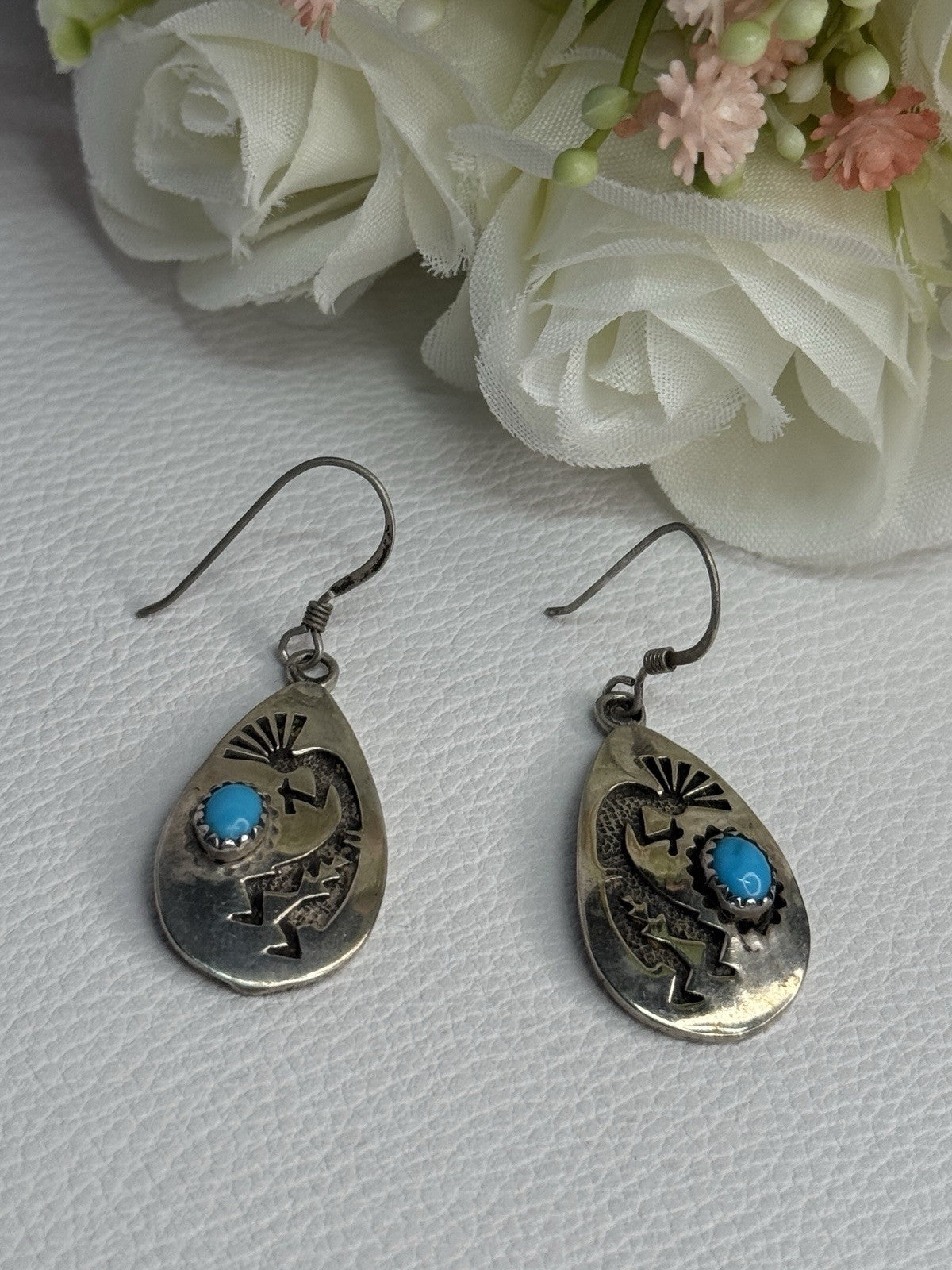 Navajo Turquoise Native American 925 Sterling Silver Earrings