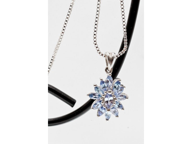 925 Sterling Silver Tanzanites "Flower" Chain With Pendant