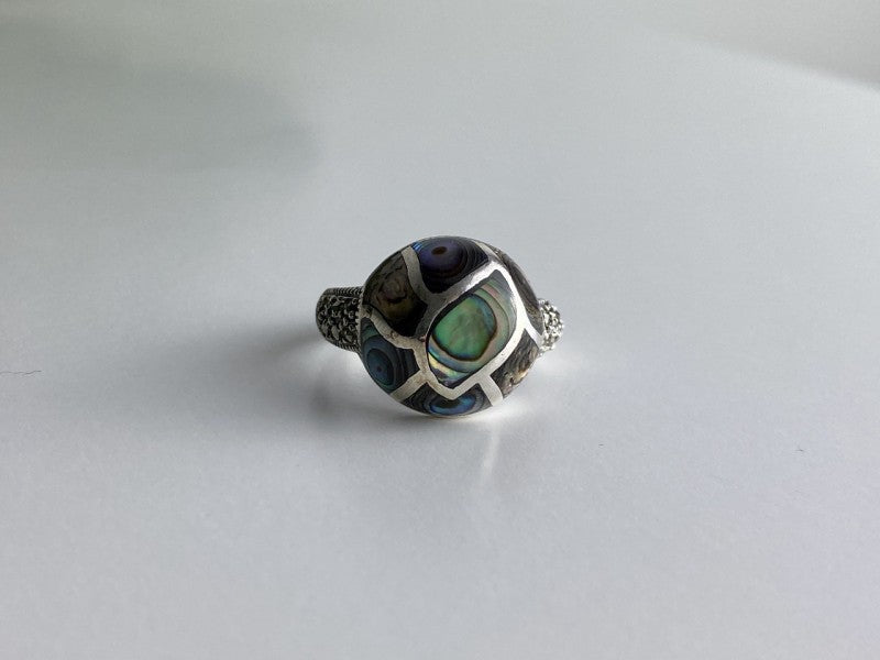 925 Sterling Silver Haliotis & Marcasites Ring Size 8.5