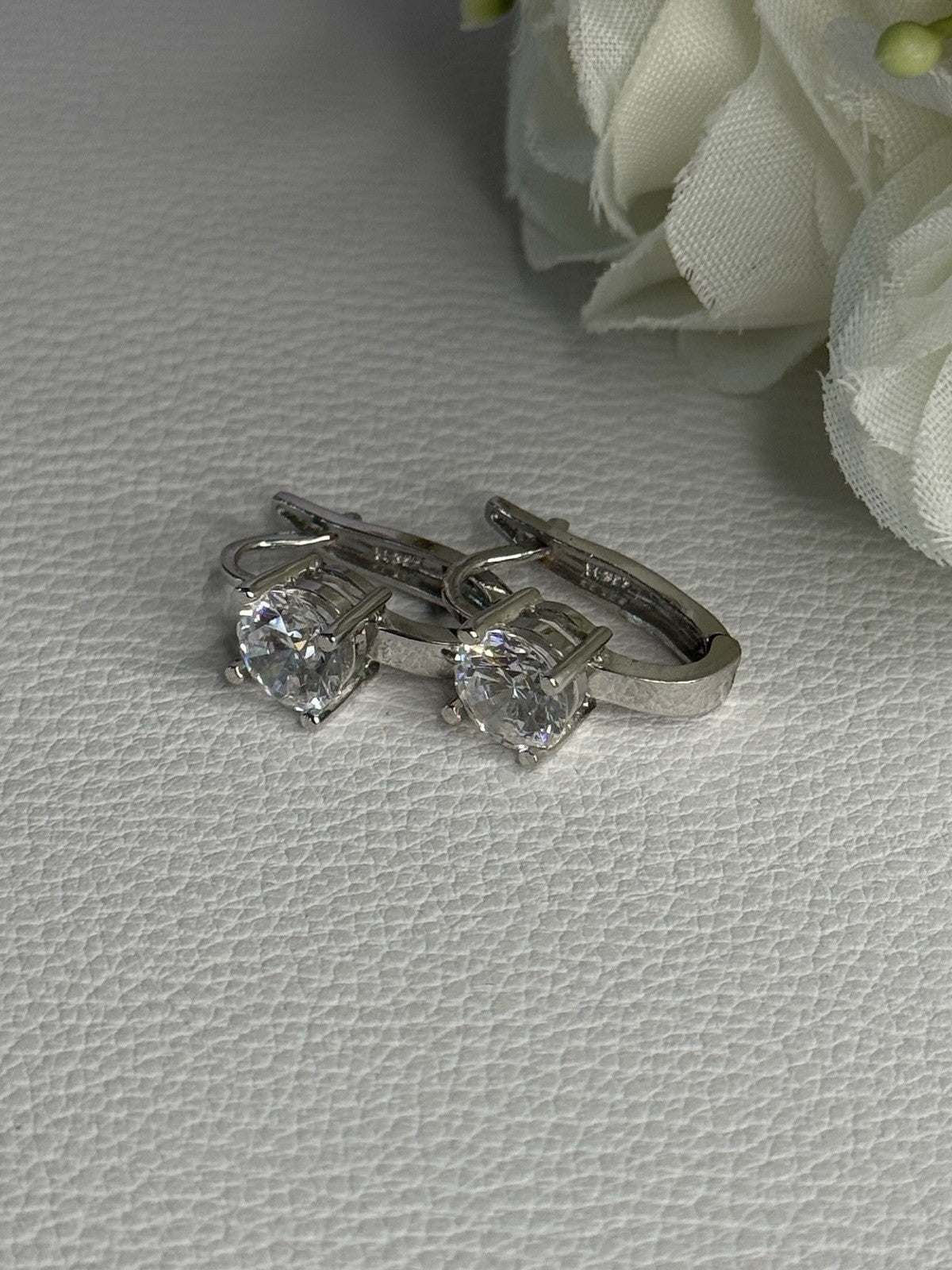 925 Sterling Silver CZ Earrings Length 0.65 Inch