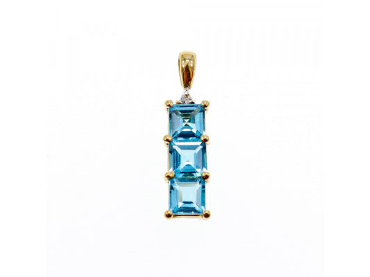 14K Yellow Gold Blue Topaz & Diamond Pendant