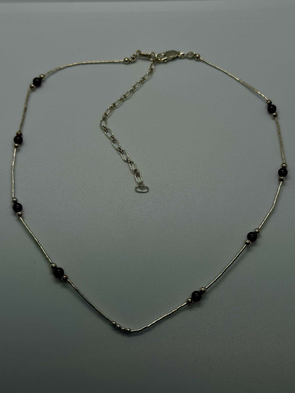 925 Sterling Silver Deep Red Garnet Beaded Necklace Adjustable