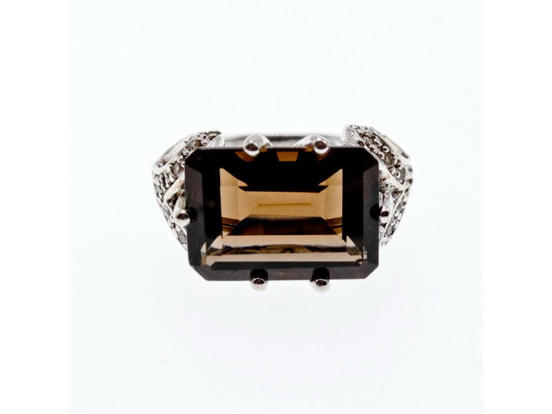 925 Sterling Silver Hessonite & Quartz Ring Size 5.5