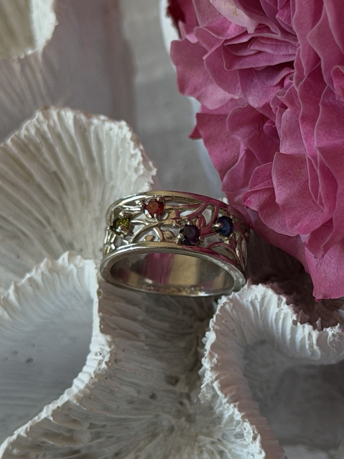 925 Sterling Silver Multi Color Spinel Ring Size 7