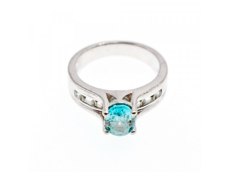 925 Sterling Silver Blue Topaz & Goshenite Ring Size 7