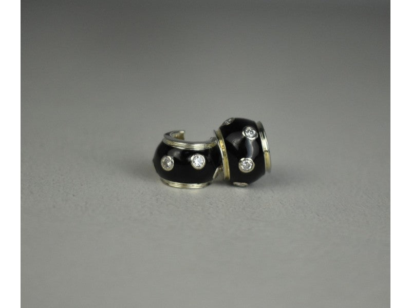 925 Sterling Silver Black Enamel & CZ Earrings