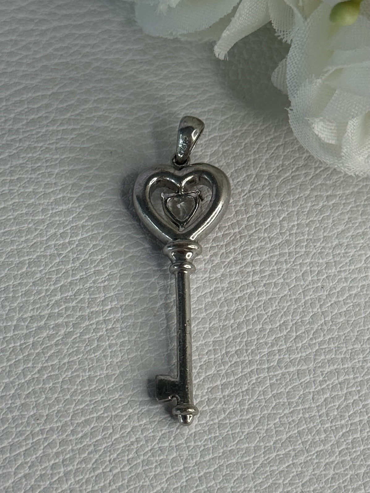 925 Sterling Silver Beryl Love Key Pendant Length 1.60 Inch