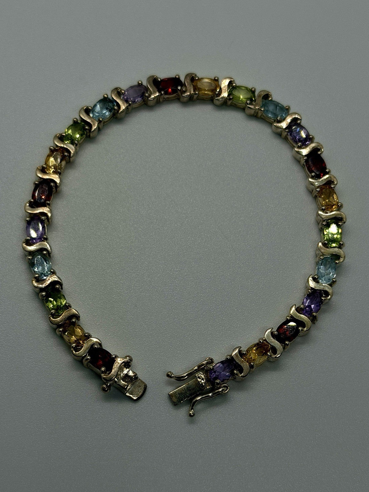 Beautiful 925 Sterling Silver Multi-Gemstone Tennis Bracelet 7.5