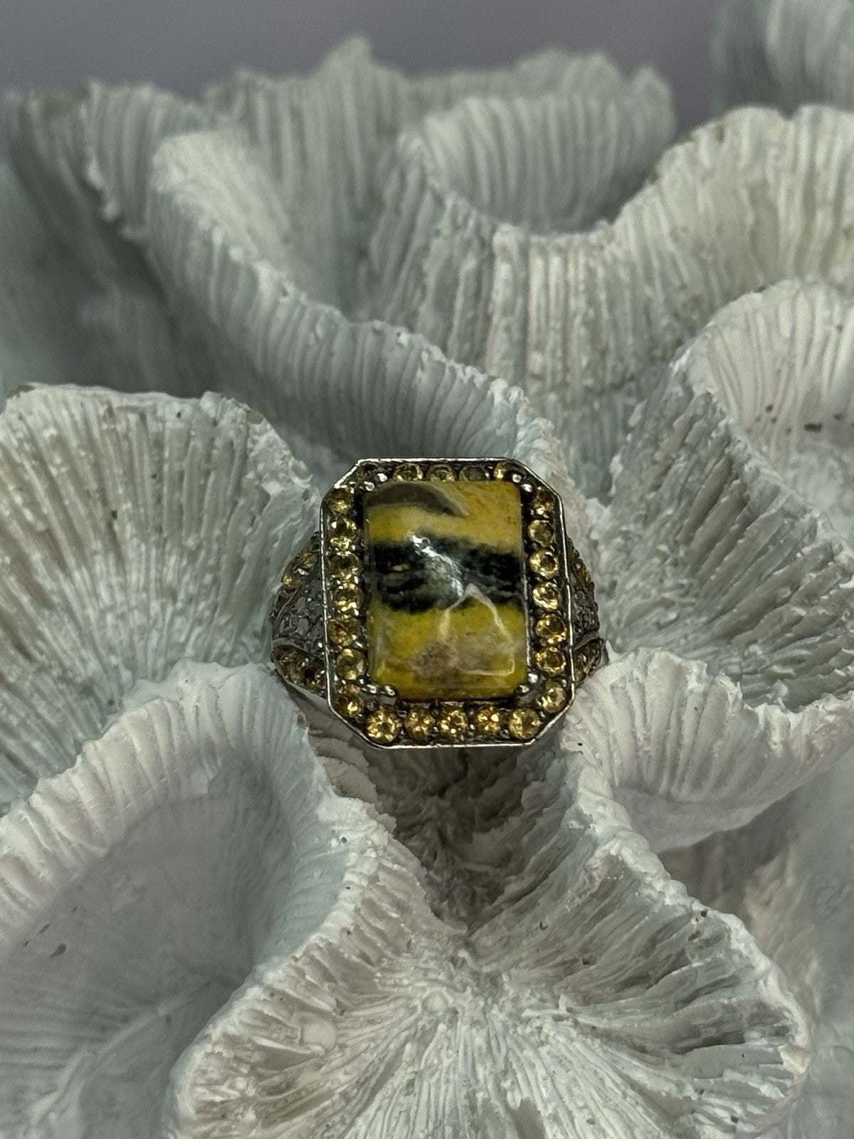 925 Sterling Silver Yashma Citrine & Beryl Ring Size 6
