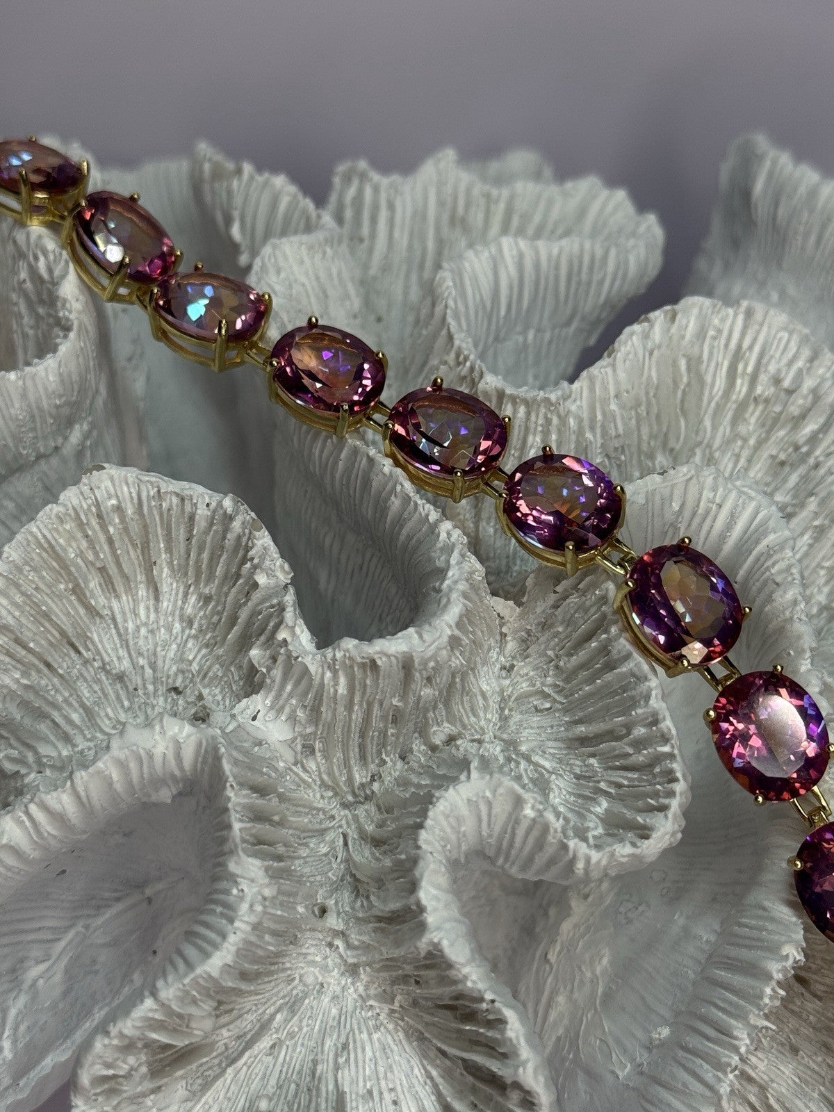 925 Sterling Silver Gold Plated Pink Mystic Topaz Bracelet Length 8.5 Inch