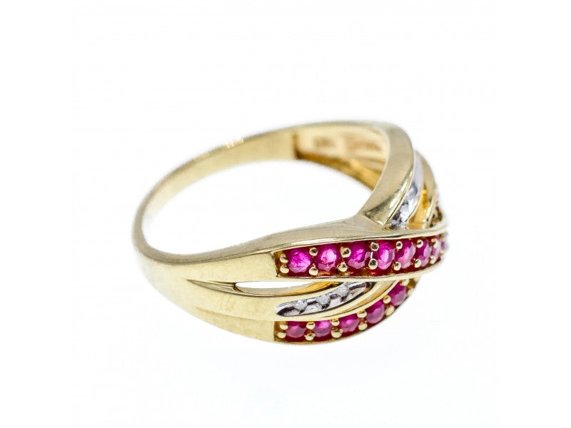 10K Yellow Gold Ruby & White Sapphire Ring Size 10