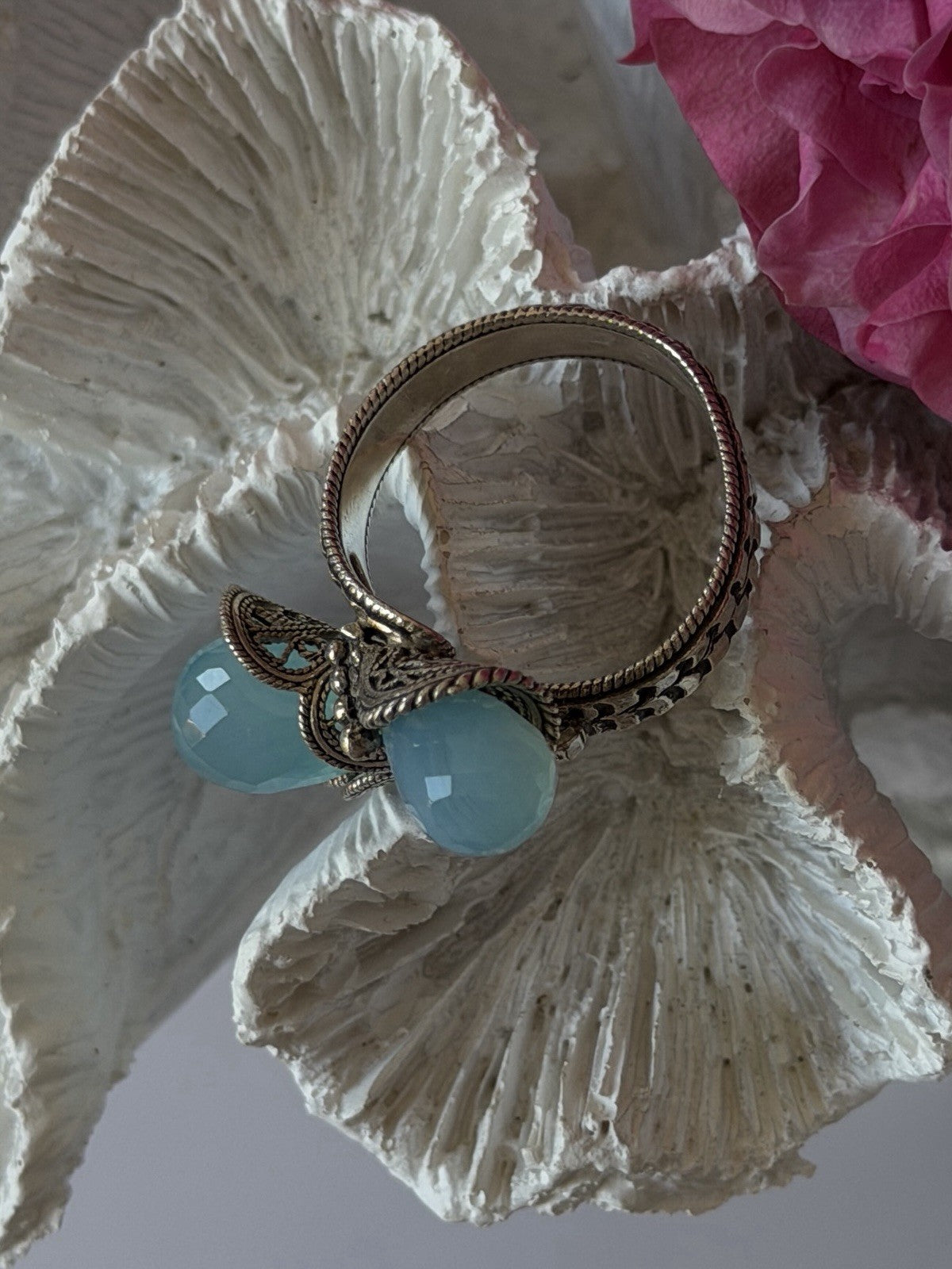 925 Sterling Silver Blue Chalcedony Ring Size 11 Sizable