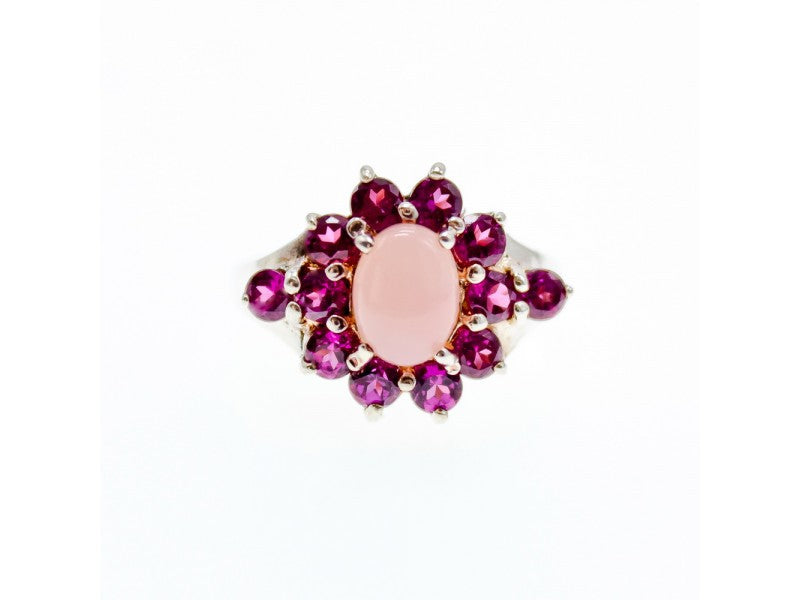 925 Sterling Silver Agate & Spinel "Flower" Ring Size 7