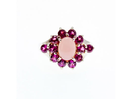 925 Sterling Silver Agate & Spinel "Flower" Ring Size 7