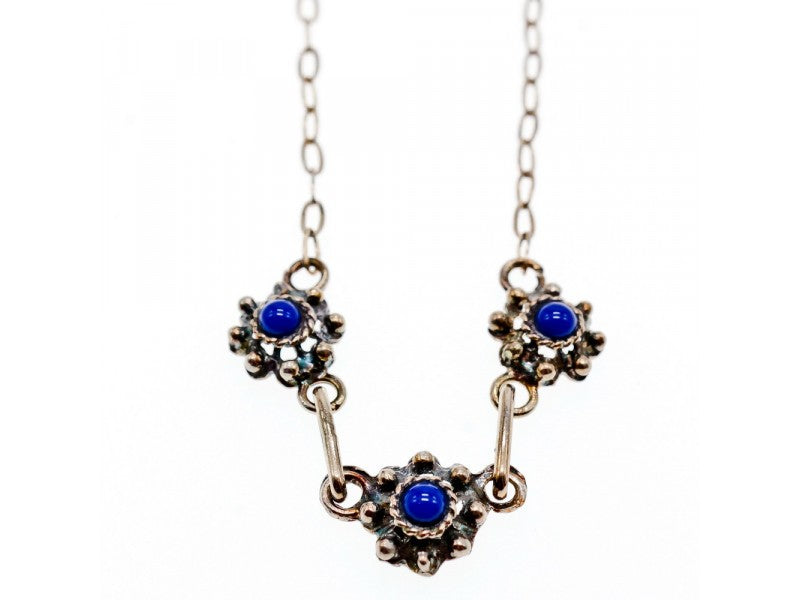Vintage 925 Sterling Silver Blue Agate Necklace 17.7 in