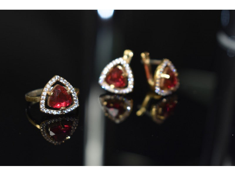 925 Sterling Silver with Gilding Red Alpanite & CZ Set