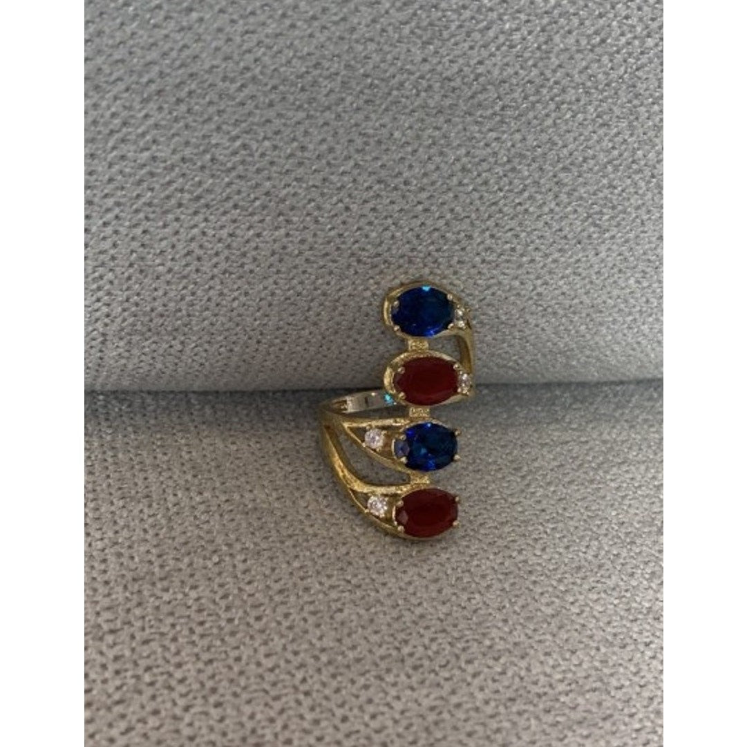 925 Sterling Silver Gold Plated Alpanite & CZ Ring Size 6.5