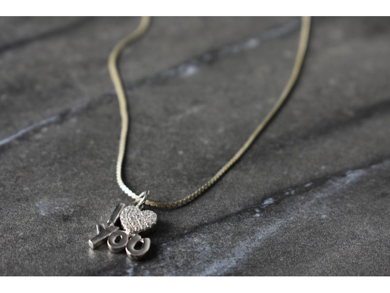 925 Sterling Silver CZ "I Love You" ?Hain With Pendant Italy
