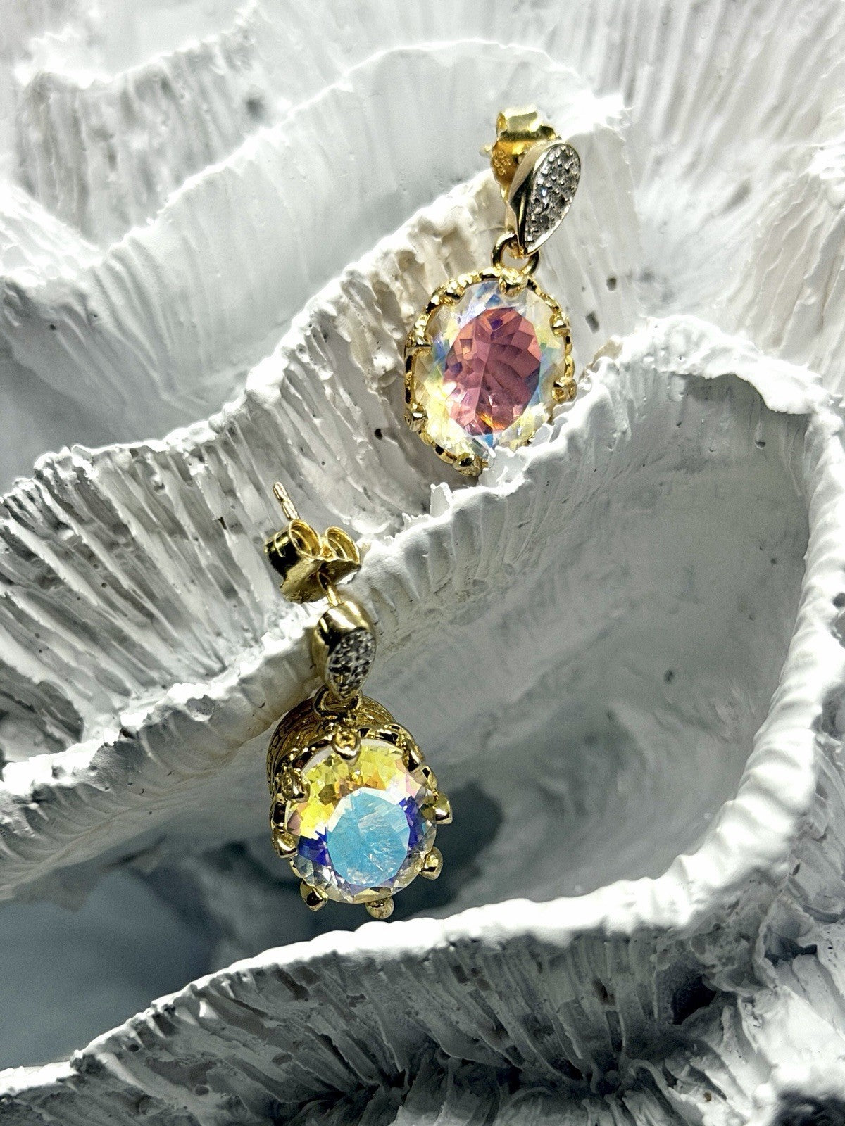 925 Sterling Silver Gold Plated Mystic Topaz Dangle Earrings