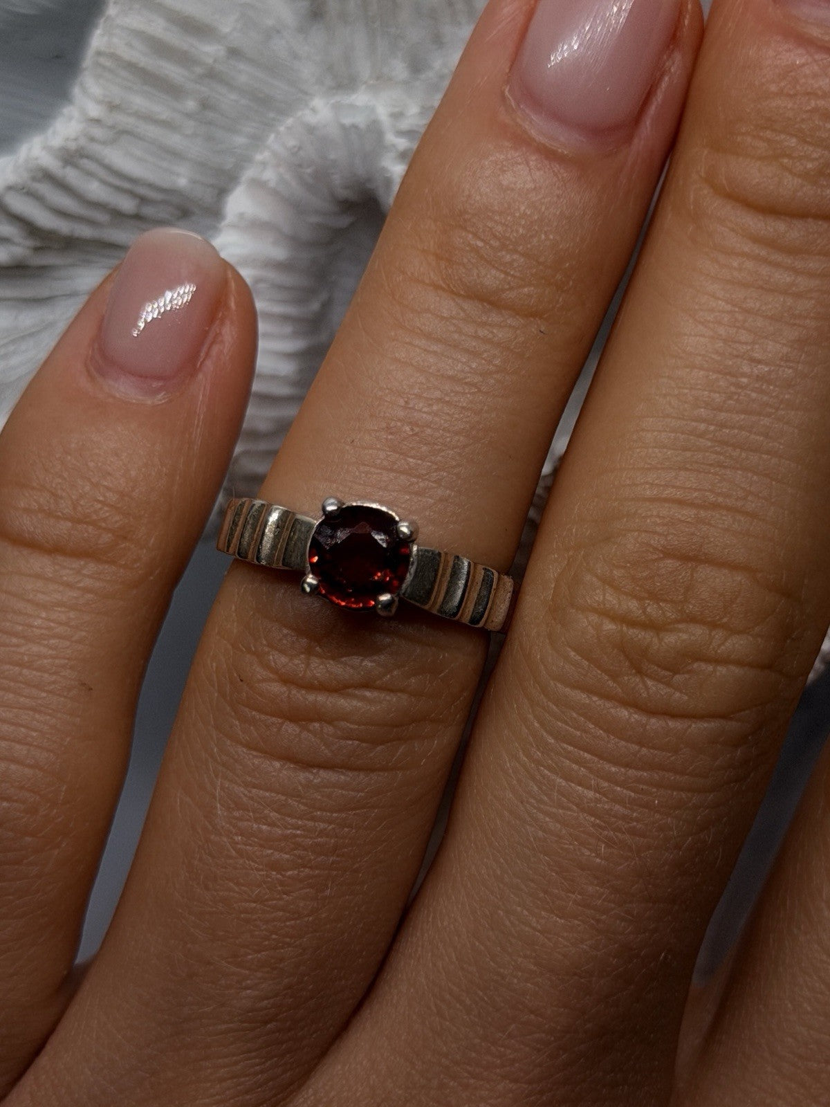Vintage 925 Sterling Silver Garnet Ring Size 6