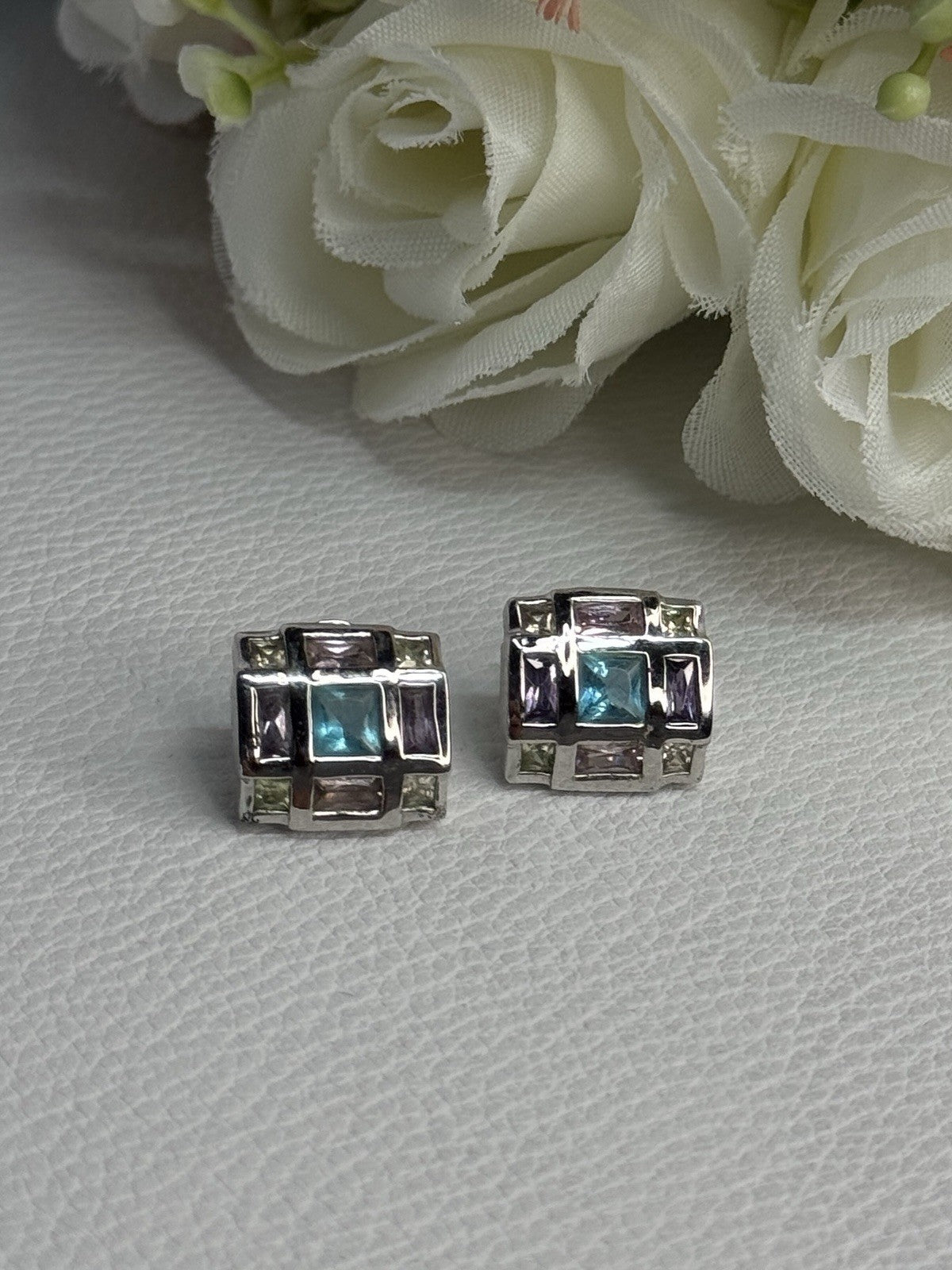 925 Sterling Silver Multicolor Spinel Earrings Length 0.46 Inch