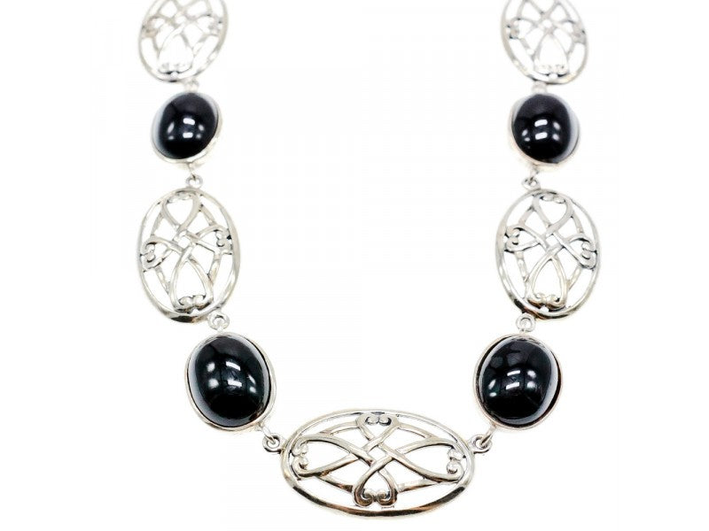 Vintage 925 Sterling Silver Black Onyx Necklace