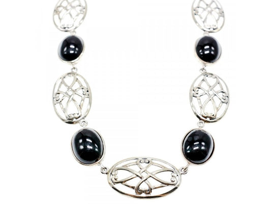 Vintage 925 Sterling Silver Black Onyx Necklace