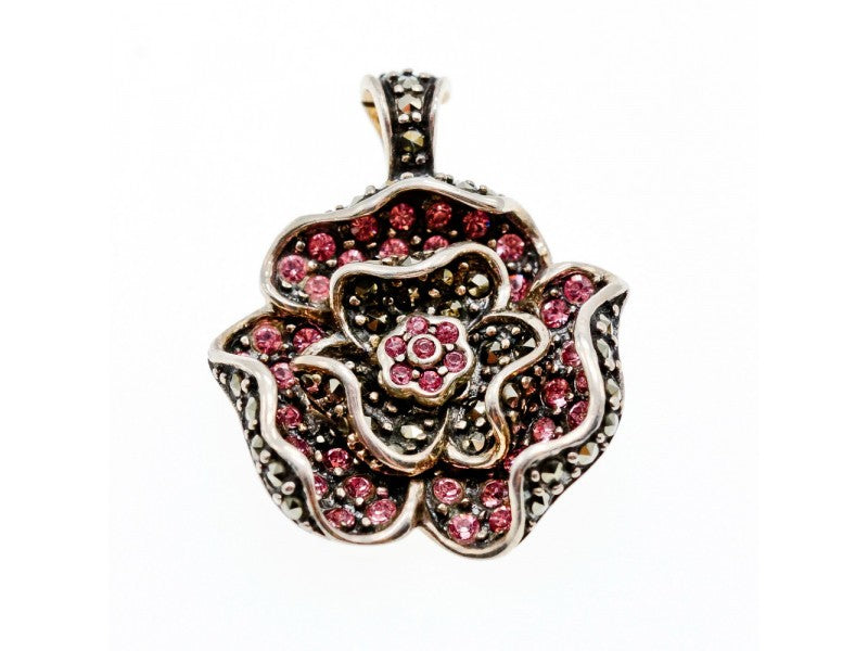 925 Sterling Silver Spinel & Marcasites "Rose" Pendant