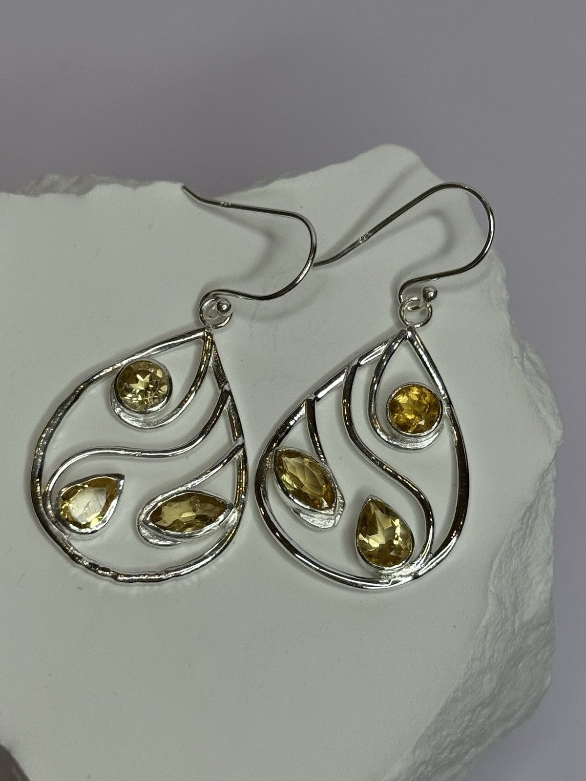 925 Sterling Silver Citrine Earrings Length 1.8 Inch