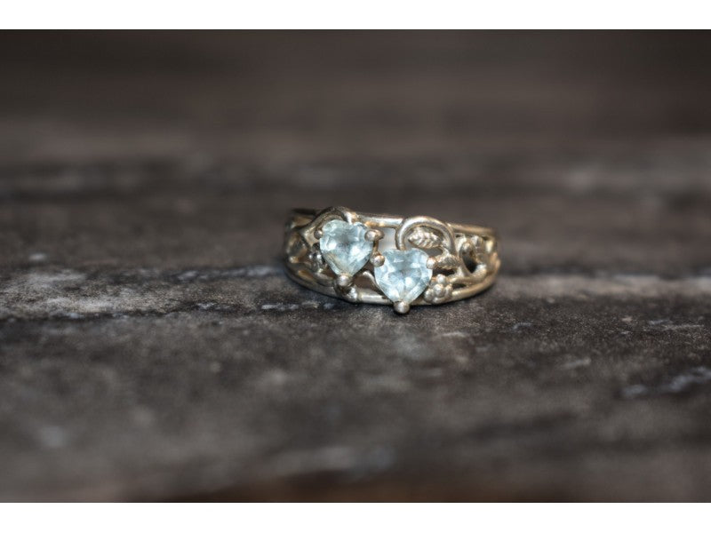 925 Sterling Silver Blue Spinel "Hearts" Ring Size 6.5