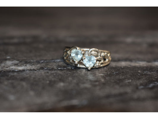925 Sterling Silver Blue Spinel "Hearts" Ring Size 6.5