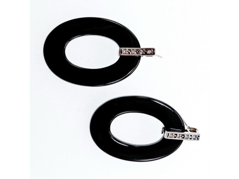 925 Sterling Silver Black Jewelry Glass & CZ Earrings