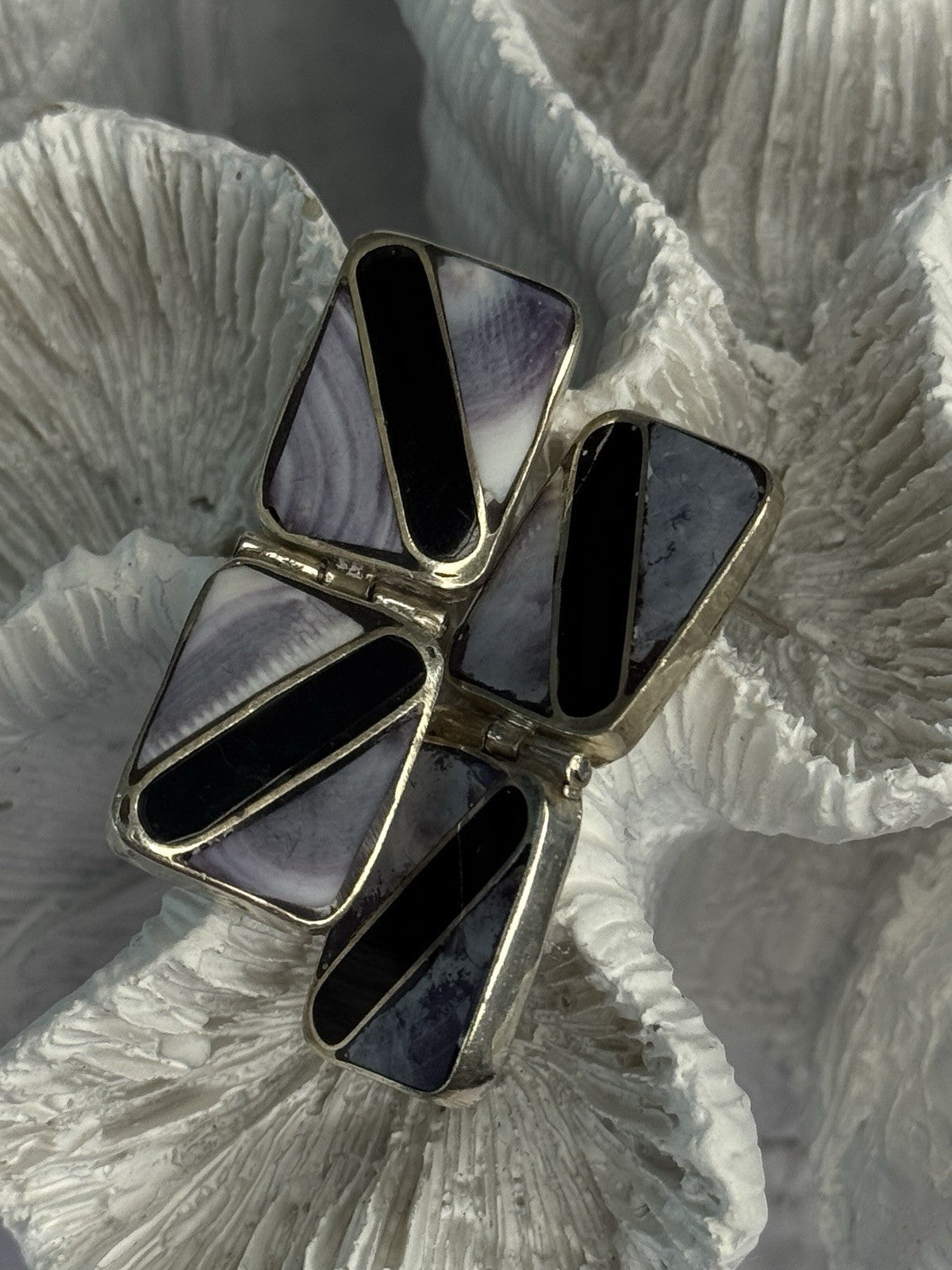 Vintage 925 Sterling Silver Agate & Onyx Earrings Length 1.50 Inch