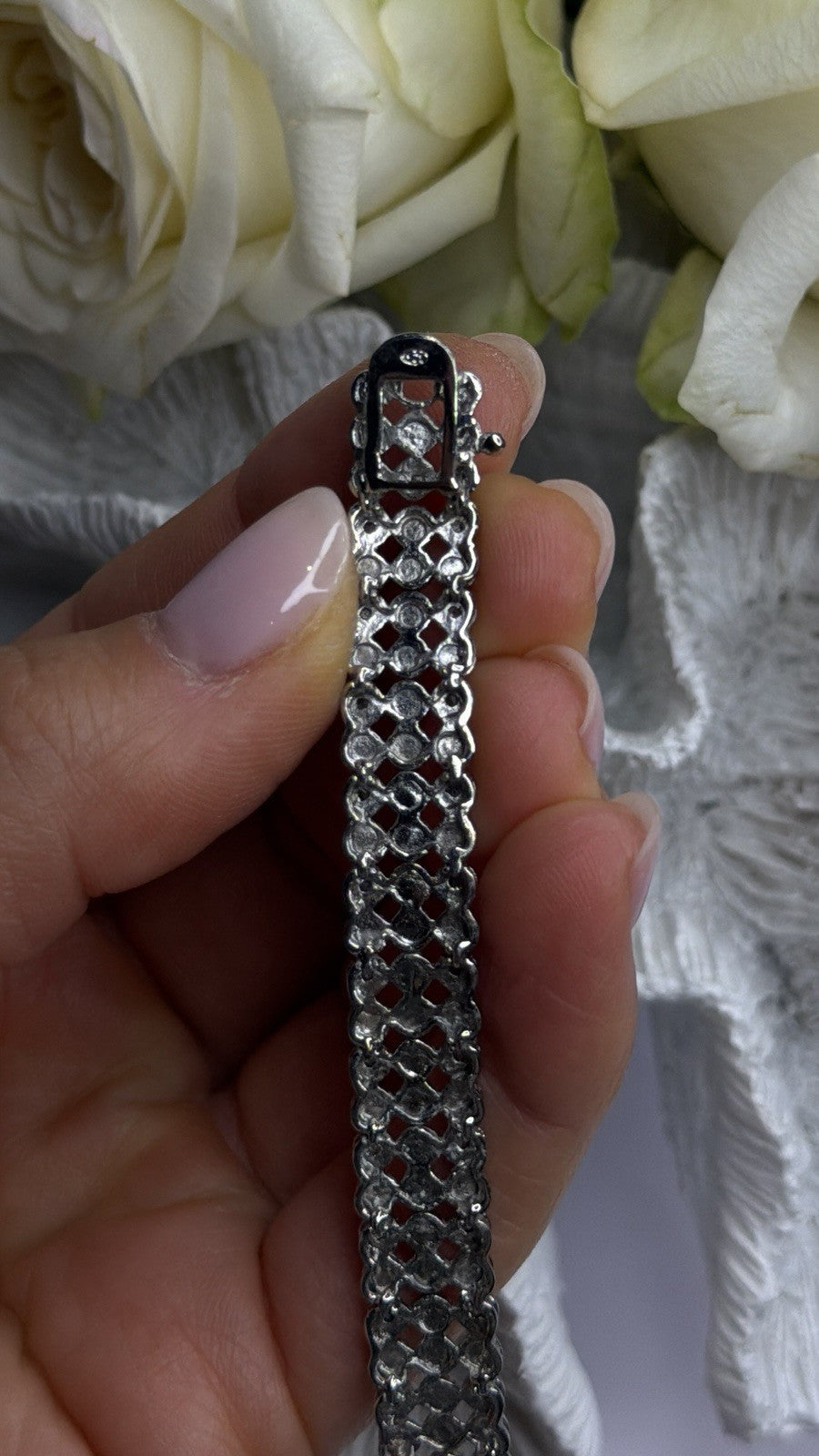 Elegant Multi Row 925 Sterling Silver Tennis Clear White Topaz Stones Bracelet 7