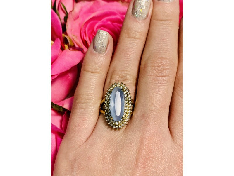 925 Sterling Silver Blue Alpanite Ring Size 10.25