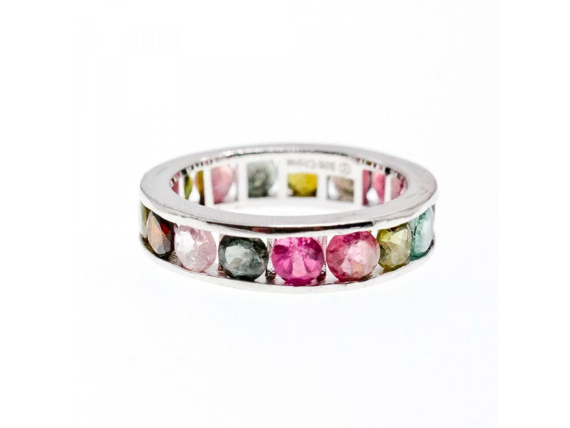 925 Sterling Silver Multi Gemstones Ring Size 8.5