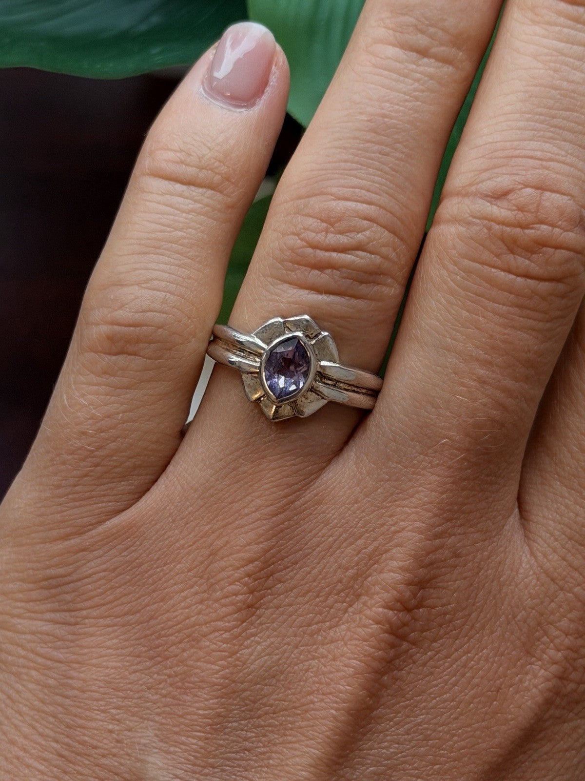 925 Sterling Silver Marquise Cut Art Deco Purple Amethyst Ring Size 8