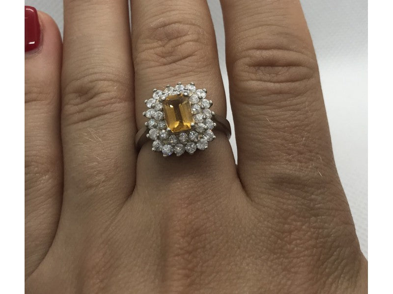 925 Sterling Silver Citrine & CZ Ring Size 7.5