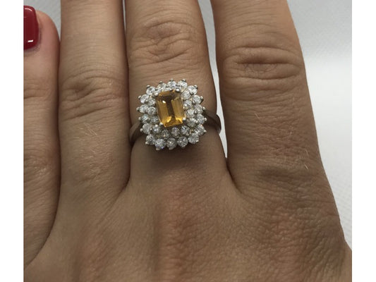 925 Sterling Silver Citrine & CZ Ring Size 7.5
