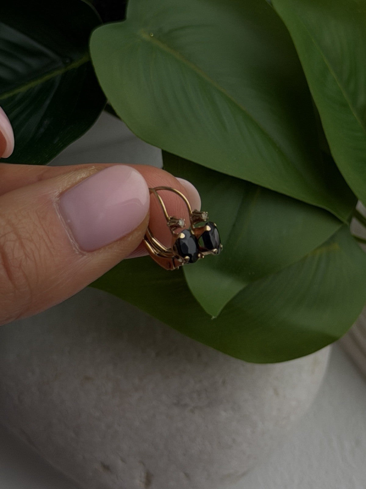10K Yellow Gold Dark Blue Sapphire & Diamond Lever back Earrings