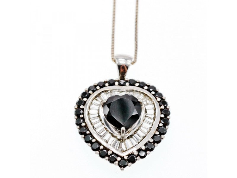 925 Sterling Silver Black Spinel & Goshenite "Heart" Chain With Pendant