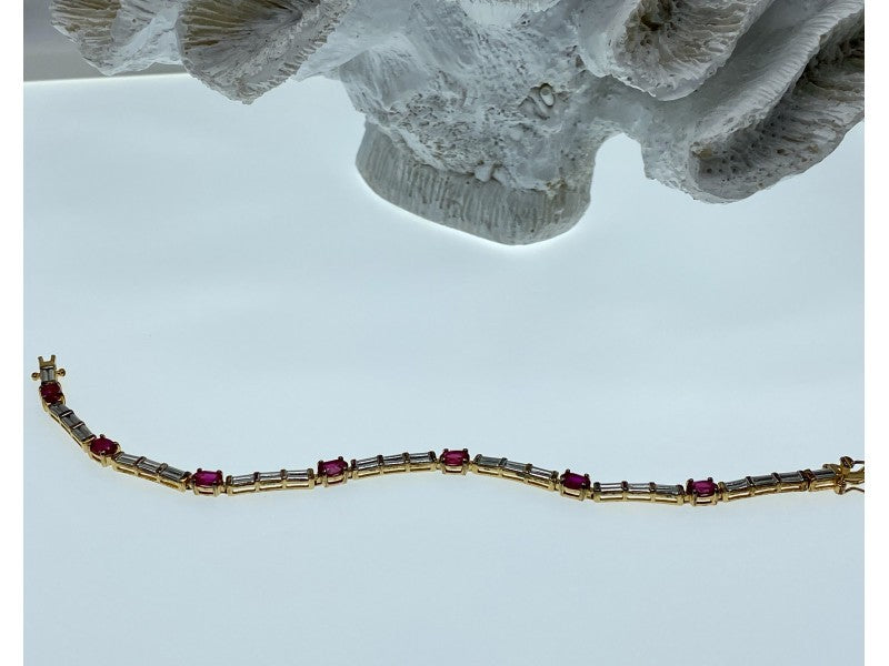 925 Sterling Silver Gold Plated Spinel & CZ Bracelet Size 7.5 IN