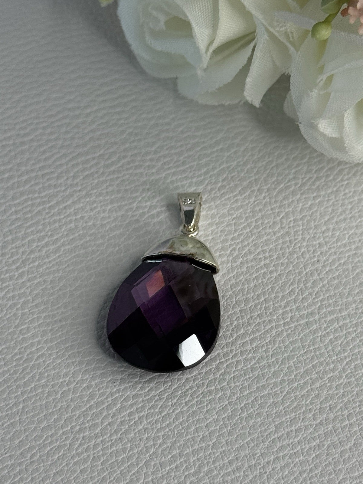 925 Sterling Silver Amethyst Pendant Length 1.40 Inch