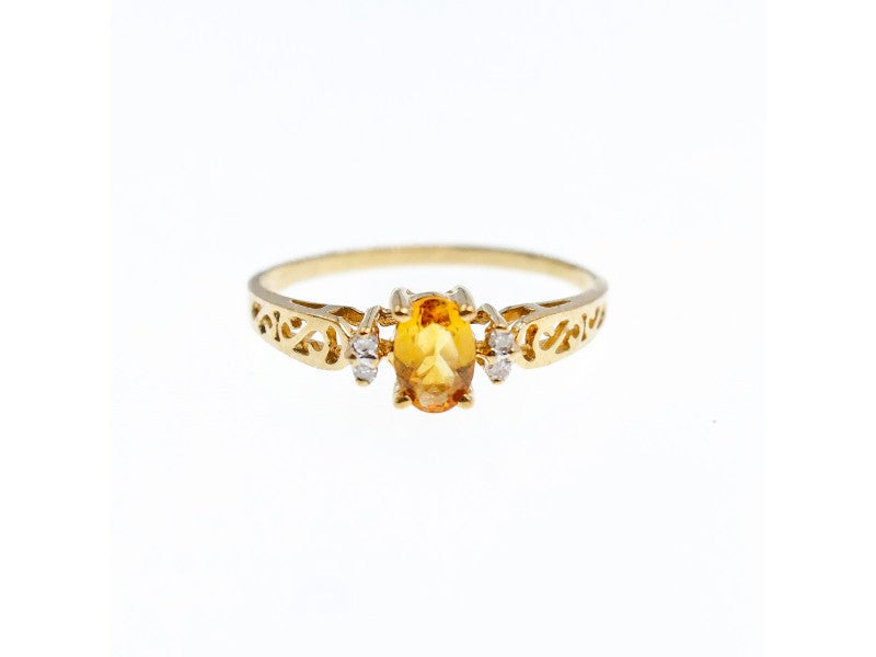 14K Yellow Gold Citrine & Diamonds Ring Size 8