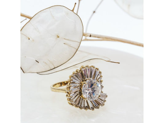 925 Sterling Silver Gold Plated CZ Ring Size 5.5
