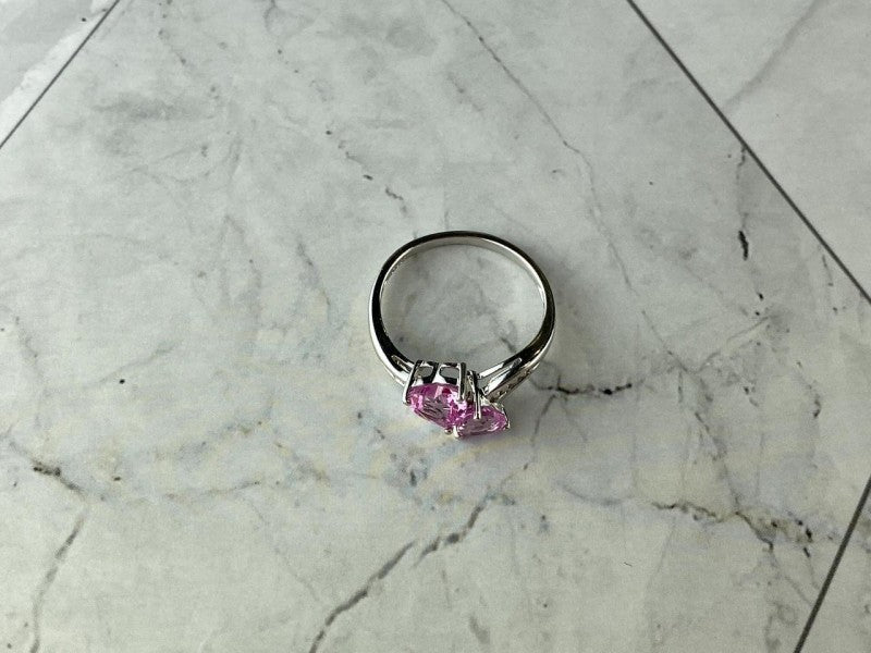 925 Sterling Silver Pink Topaz "Hearts" Ring Size 7