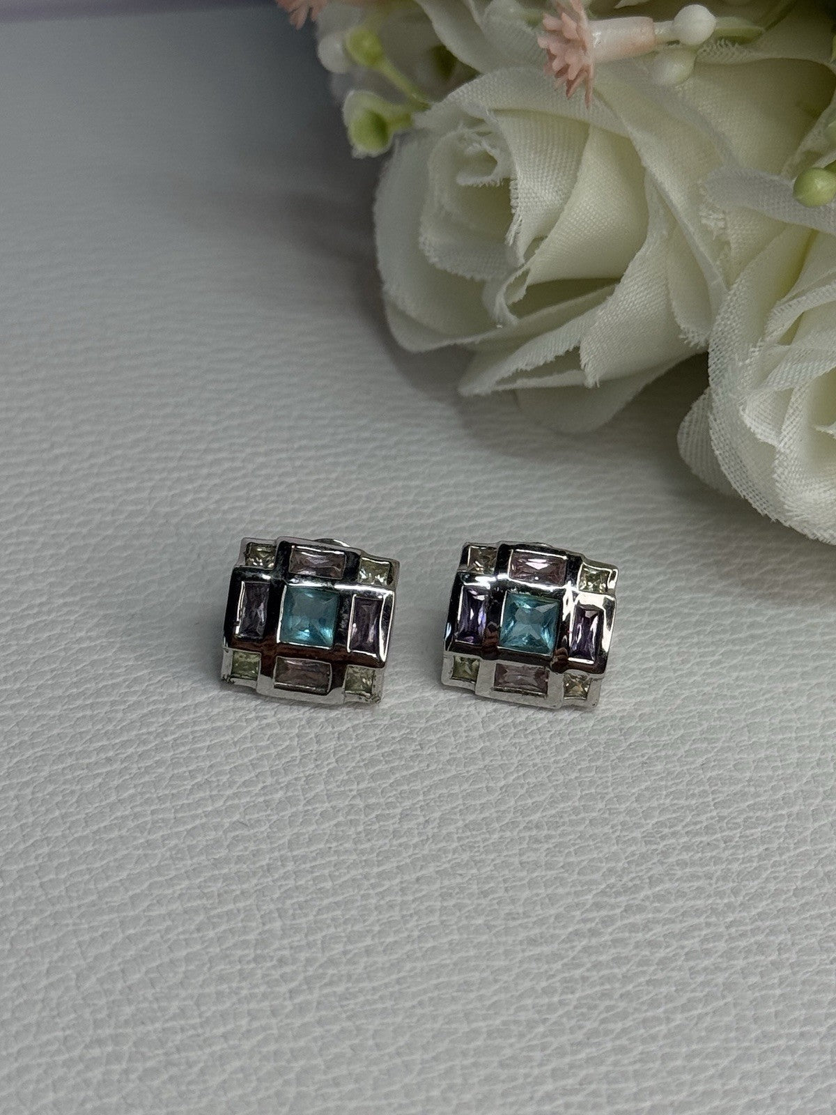 925 Sterling Silver Multicolor Spinel Earrings Length 0.46 Inch