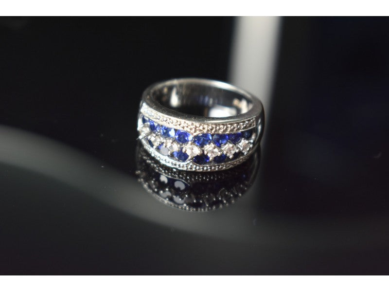 925 Sterling Silver London Blue & White Topaz Ring Size 6.5