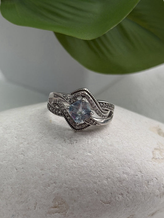 JWBR 925 Sterling Silver Topaz & Beryl Ring Size 7